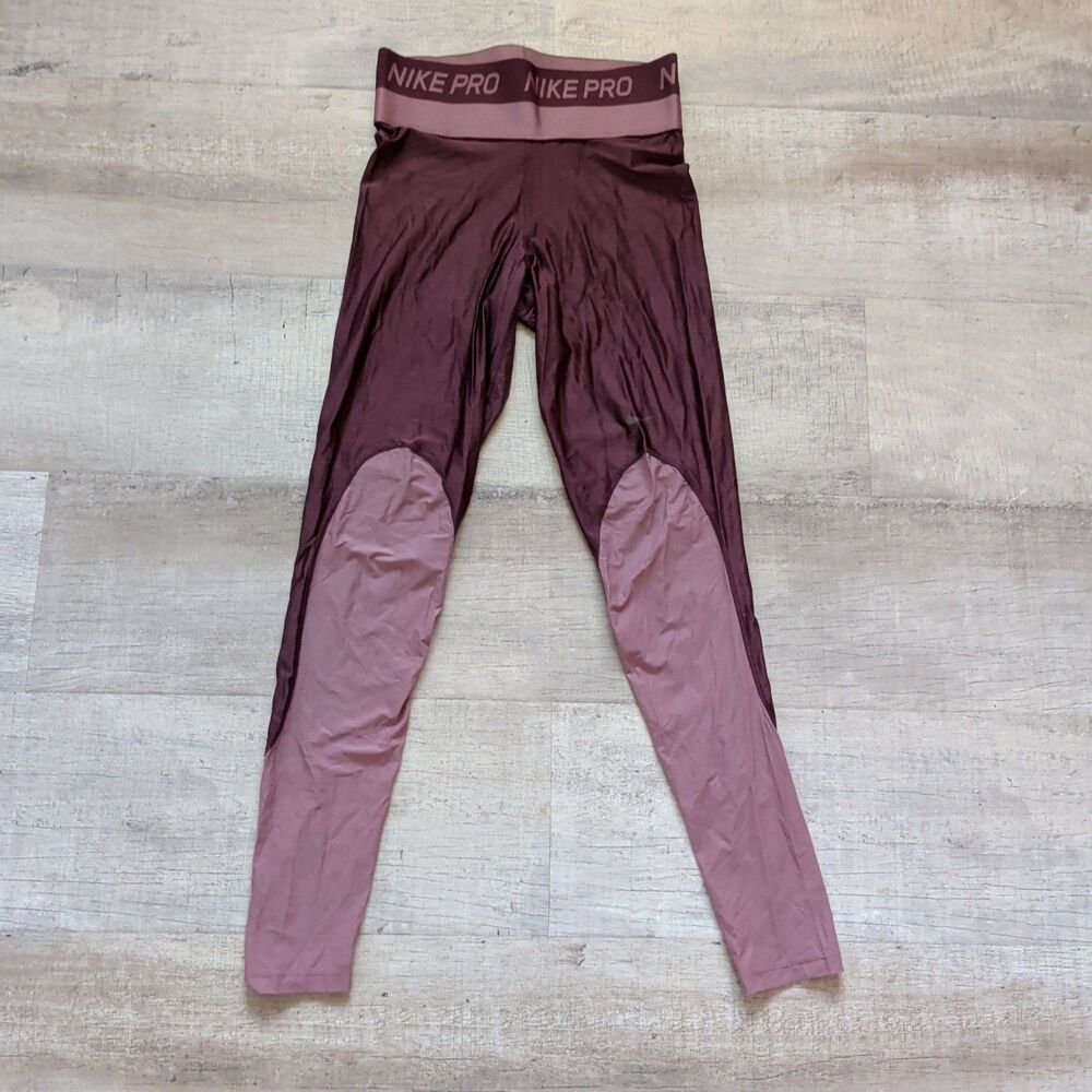 Nike Pro HyperCool Glamour Training Tights Burgundy Pink Colorblock Size S